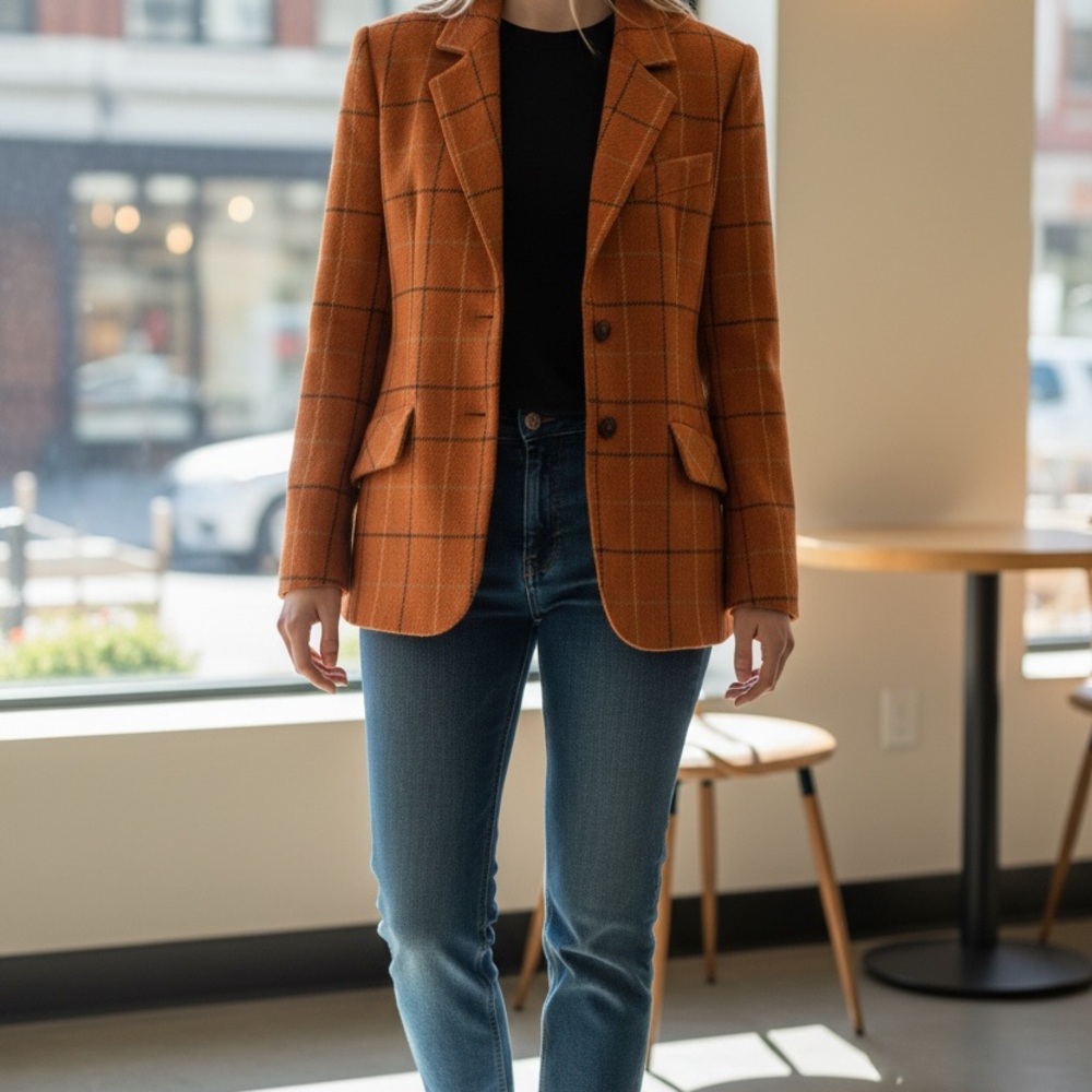 Burberry Orange Checkered Blazer - Picture 2 of 16